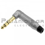 Plug Jack 6,35mm male stereo gold-plated pins angled