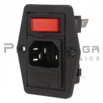 Connector AC Chassis Male + Switch (Red) + Fuse