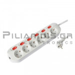 Power Strip Schucko 3x1.50mm 6 Socket With Individual Switches and 1.3m Cable