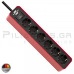 Power strip schucko 3x1.50mm 6 socket with switch and 1.5m cable Red/Black