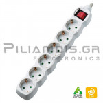 Πολύμπριζο Σούκο 3x1.50mm 6 Θέσεων Με Διακόπτη + 1,5m Καλώδιο Λευκό