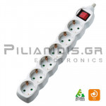 Πολύμπριζο Σούκο 3x1.50mm 6 Θέσεων Με Διακόπτη + 5m Καλώδιο Λευκό