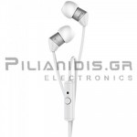 Ακουστικά Stereo Ψείρες 20Hz - 20KHz  98dB/16Ω 1.0m + MIC Λευκό