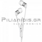 Ακουστικά Stereo Ψείρες 20Hz - 20KHz  98dB/16Ω 1.0m + MIC Λευκό