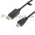 Καλώδιο v1.0 DisplayPort Αρσενικό - HDMI Αρσενικό  1.0m Επίχρυσα