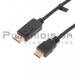 Καλώδιο v1.0 DisplayPort Αρσενικό - HDMI Αρσενικό  2.0m Επίχρυσα