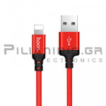 Καλώδιο USB Αρσενικό - Lightning (Apple) 1.0m Κόκκινο με Kορδόνι