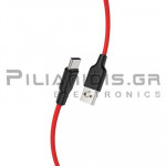 Καλώδιο USB Αρσενικό - Type C 1.0m Σιλικόνης Κόκκινο