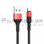 Καλώδιο USB Αρσενικό - Micro USB 1.0m Κοκκινό με κορδόνι