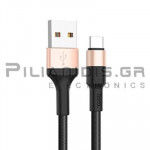 Cable USB male - Type C 1.0m Black with lace