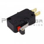 Microswitch 3 Contact 16A/250V With Short Lever + Roller (Pins: 4.8x0.8mm)