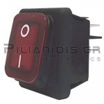 Rocker Switch 22x30mm ΙΡ65 2 x ON - OFF 16Α/250V Red