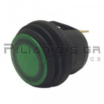 Rocker Switch Ø20.2mm OFF - (ON)  10Α/28V LED Green