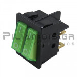 Rocker Switch | 22.2x30.2mm | 2 x ON - OFF | 10A/250V | Green
