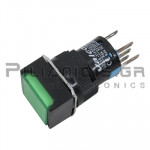 Μπουτόν Momentary | &Oslash;16mm | NO + NC | 3A/250V | Πράσινο | LED 24V