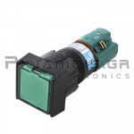 Push Button Square Ø16mm | 1NO + 1NC | 3A/250VAC | Green 24V