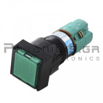 Push Button Switch Square Ø16mm | 1NO + 1NC | 3A/250VAC | Green 220VAC