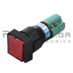 Push Button Switch Square Ø16mm | 1NO + 1NC | 3A/250VAC | Red 220VAC