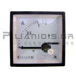 Analogue Ammeter AC 72x72mm 0-1/2Α Metal