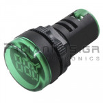 Indicator Light LED Ø22mm 12 - 500VAC Green with Voltmeter Screwed