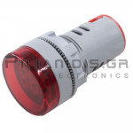 Ενδεικτική Λυχνία LED Ø22mm 5 - 48Vdc Κόκκινη με Βολτόμετρο  Βιδωτό