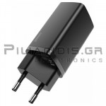 Φορτιστής Type C Vin: 230VAC - Vout: 5V/3A 65W Gan (1xType C 1x USB) Μαύρος