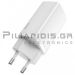 Φορτιστής Type C Vin: 230VAC - Vout: 5V/3A 65W Gan (1xType C 1x USB) Λευκό