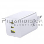 Φορτιστής Type C Vin: 230VAC - Vout: 5V/3A 100W PD (2xType C 1xUSB) Λευκός