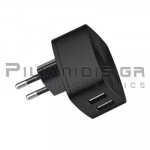 ΦΟΡΤΙΣΤΗΣ USB Vin: 230VAC - Vout: 5V/3.4A (2xUSB) Μαυρό