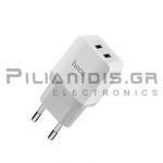 ΦΟΡΤΙΣΤΗΣ USB Vin: 230VAC - Vout: 5V/2.4A (2xUSB) Λευκό