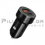 USB Charger Vin: 12/24Vdc - Vout: 5V/3,1A  1xUSB 1x Type C QC3.0 / PD Black