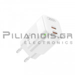 Charger Vin: 230VAC - Vout: 5V/3A ((2 x Type C 35W ) White