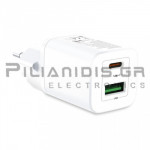 Φορτιστής Vin: 230VAC - Vout: 5V/3A (1 x USB 15W 1 x Type C 22.5W )  Λευκό