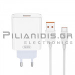 Charger Vin: 230VAC - Vout: 5V/3A ( 1 x USB A 120W  ) with Type-C cable White