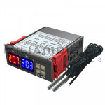 Temperature Regulator | 2 Channels  | 75x34mm | -55℃ to 120℃ | 110-220V | 2xNO 10A | 2xProbe 1m