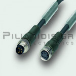 Cable M8 Male 4pin (Straight) to M8 Female 4pin (Straight) | A-Coded | 0.3m | IP68 | C-Track