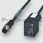 Cable M12 Male 3pin (Straight) to Valve Connector (form B/form BI) + Z-Diode & LED |A-Code| 0.3m