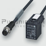 Καλώδιο M12 Αρσενικο 3pin (Ευθεία) σε Valve Connector (form B/form BI) + Z-Diode & LED |A-Code| 0.3m