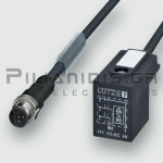 Cable M12 Male 3pin (Straight) to Valve Connector (form B/form BI) + Z-Diode & LED |A-Code| 0.6m