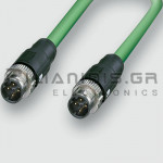 Cable Profinet M12 Male 4pin (Straight) to M12 Male 4pin (Straight) | 0.3m |Cat.5e|D-Coded|PUR