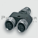 Splitter Connector M12 Male to 2 x  M12 Female 2pin | 5pin PIN 2+4 bridged +PE