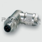 Connector M12 | 4pin | Male | D-Coded | Cat5e(100Mbits) | Spring Terminal | IP65/67 | Angled | Shielded