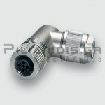 Connector M12 | 4pin | Female | D-Coded | Cat5e(100Mbits) | Spring Terminal | IP65/67 | Angled | Shielded