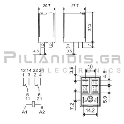 DPDT 24V DC Coil - 16A 250V AC Contacts - Power Relay - Finder 62.32.9